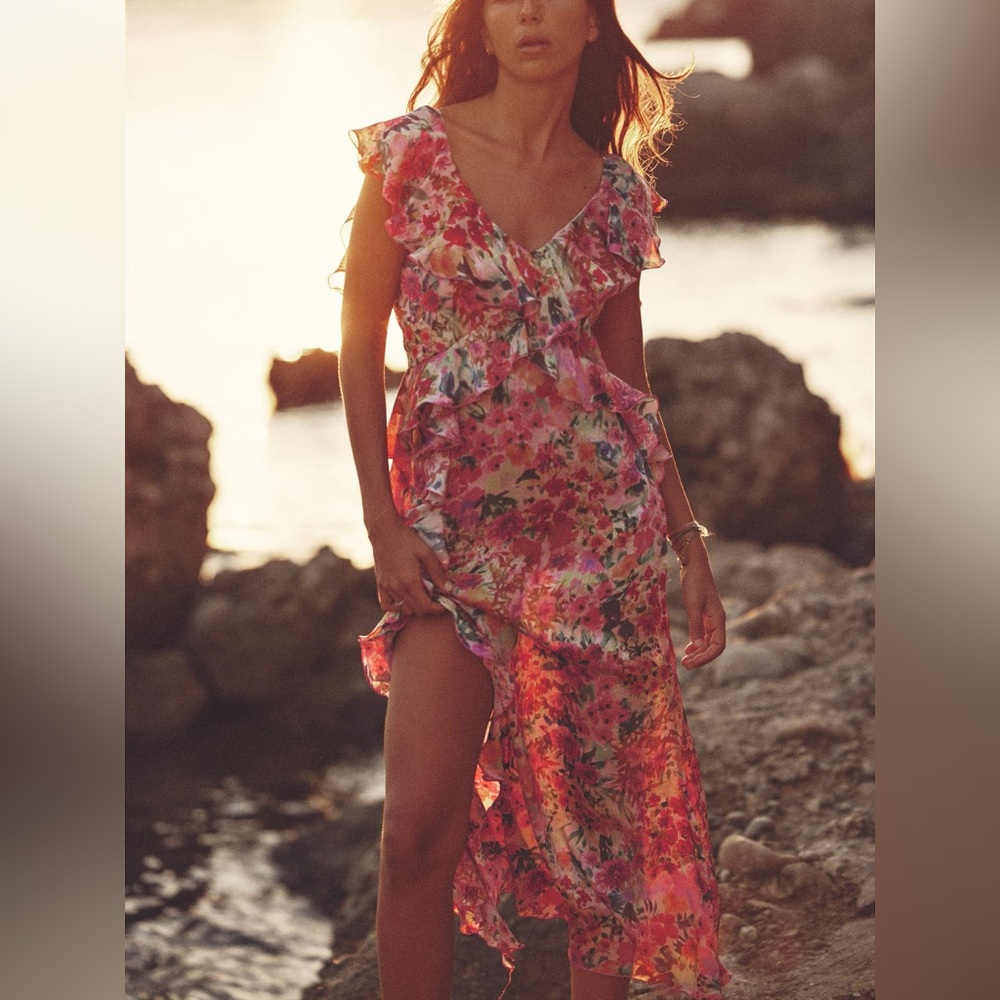 Zara Floral Ruffle Maxi Dress